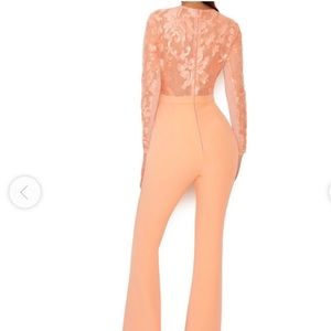 'House of CB Perla' Peach Sequinned Lace Jumpsuit / Size S